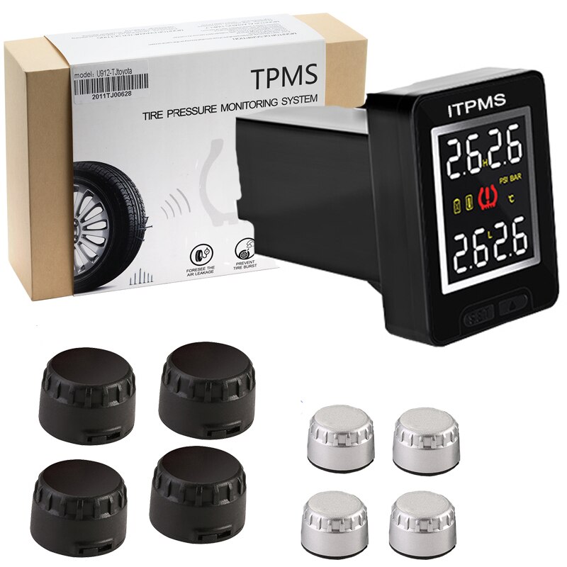CARUED-ȥ Ÿ̾ з ͸ U912 TPMS   PSI 4pcs  ڵ 溸 ý, LCD ũ ˶